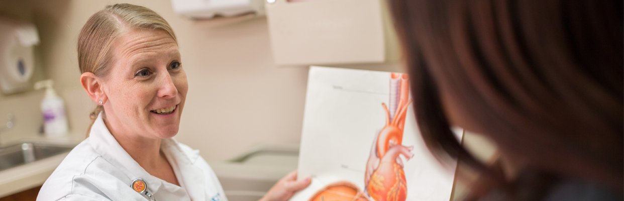 ACS Surgeon Dr. Bennett showing a diagram of the heart to a patient